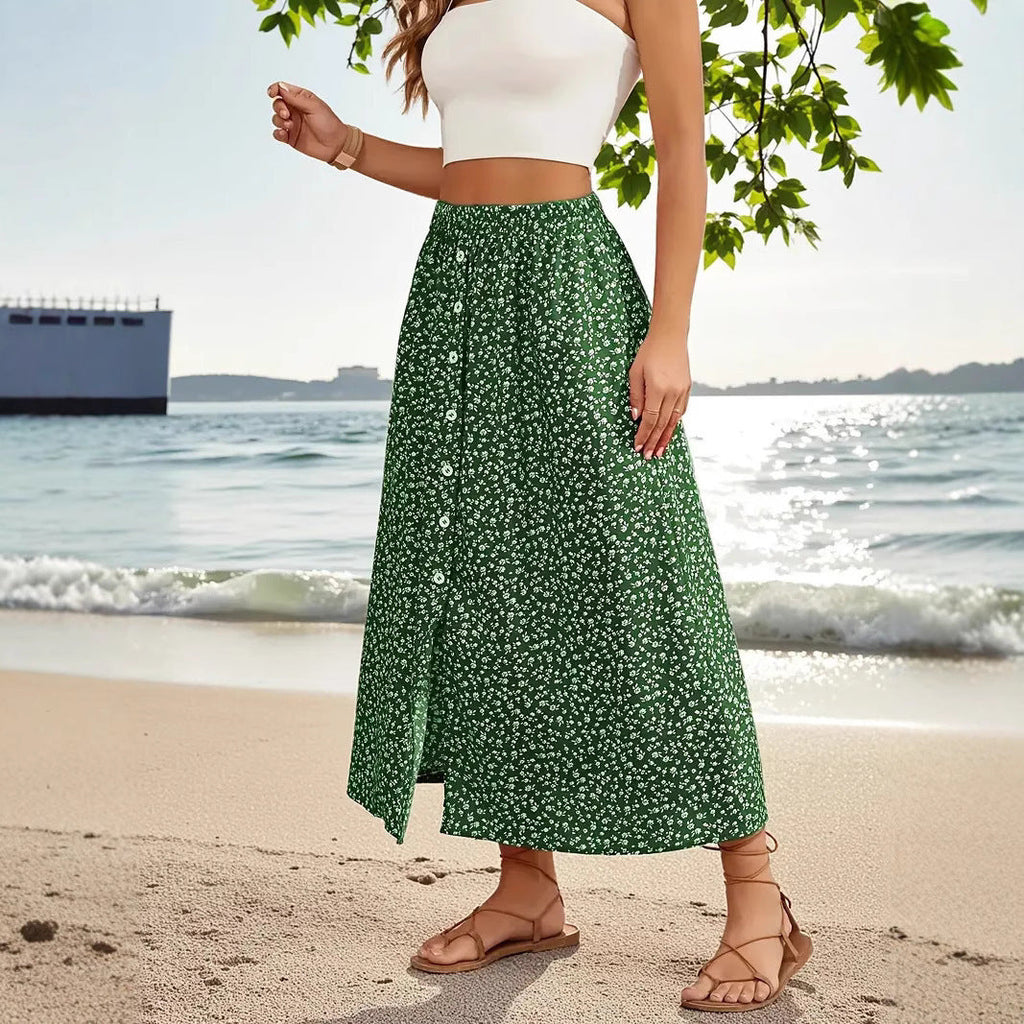 Bohemian Floral Print A-Line Skirt with Self-Tie Waist