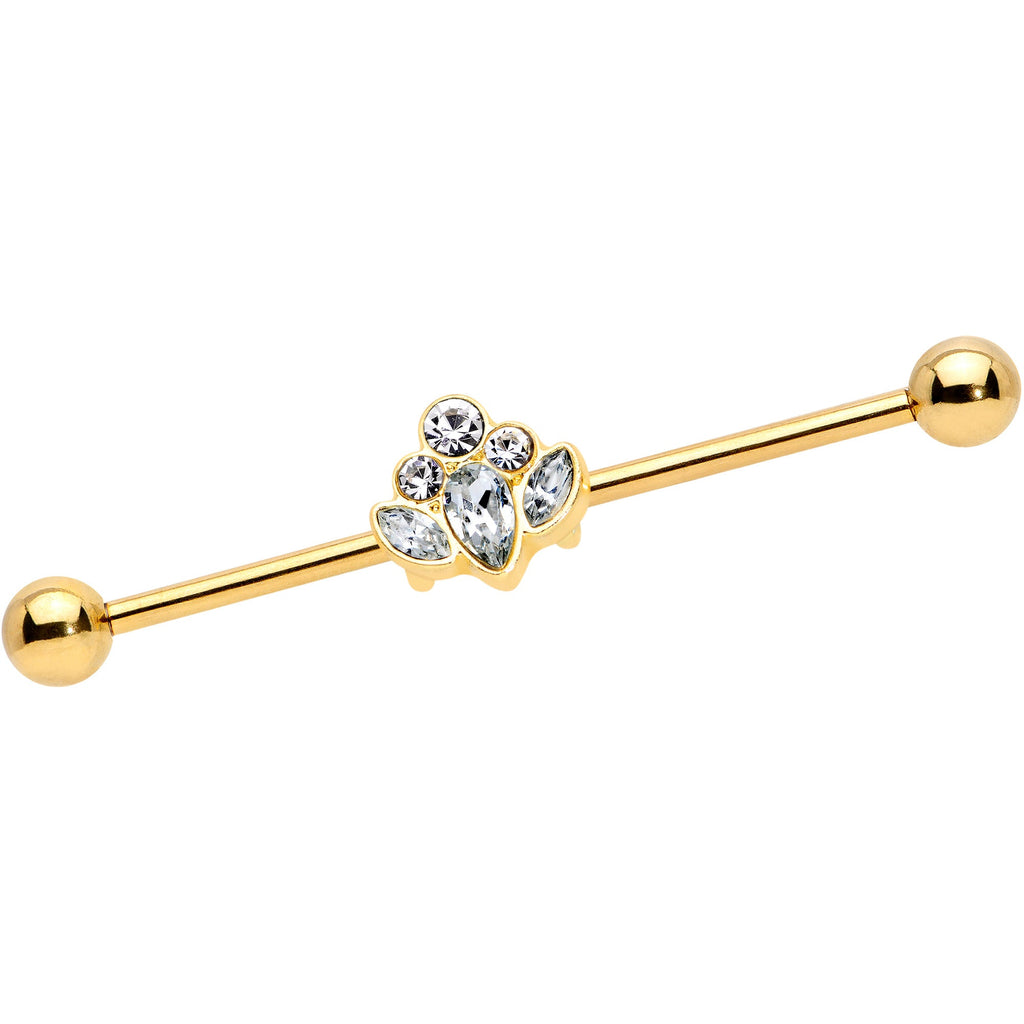 14G Clear Gem Gold Tone Anodized Cluster Industrial Barbell 38mm