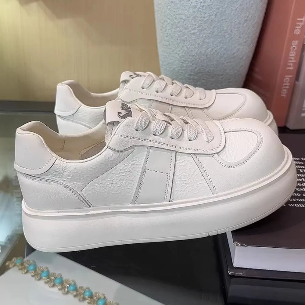White Round Toe Platform Lace-Up Sneakers for Everyday Style