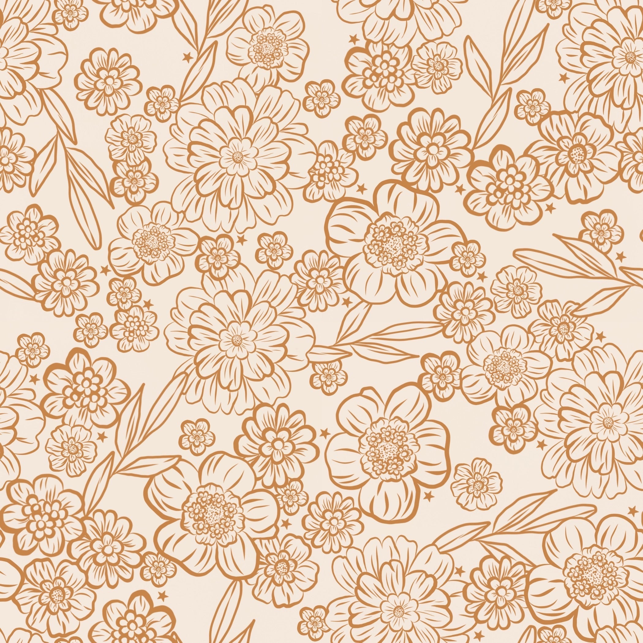 June Floral Wallpaper in Cream and Terracotta Bohemian Style