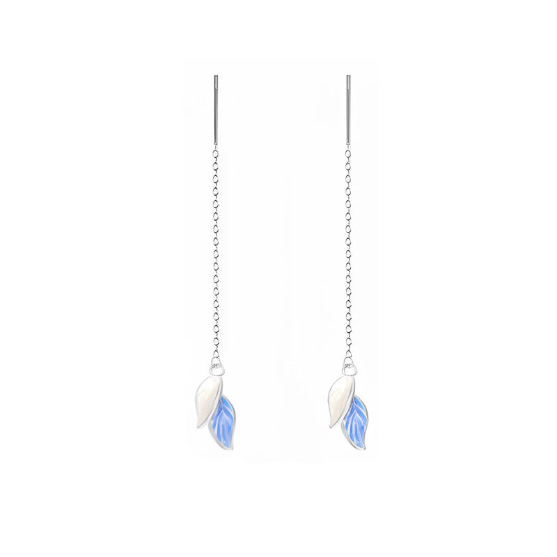 Womens Leaf-shaped Tassel Long Earrings
