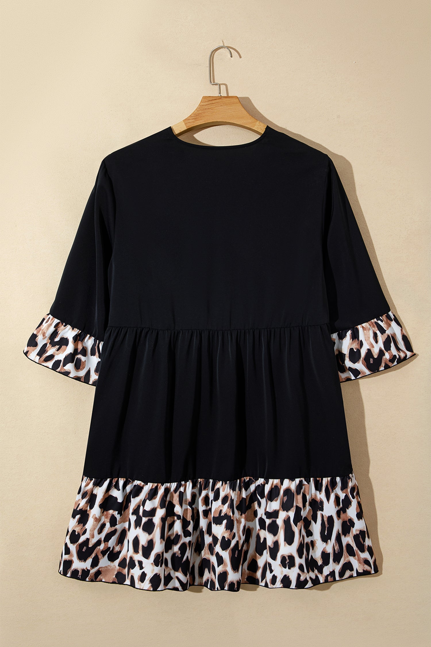 Plus Size Leopard Patchwork V-Neck Ruffle Dress