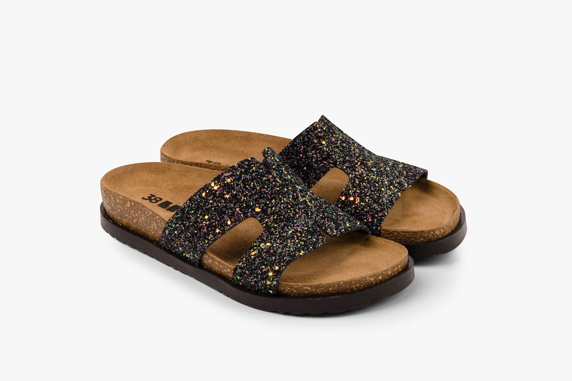Women's Pearlized Leather Slide Sandals with Glitter Finish - Image 5