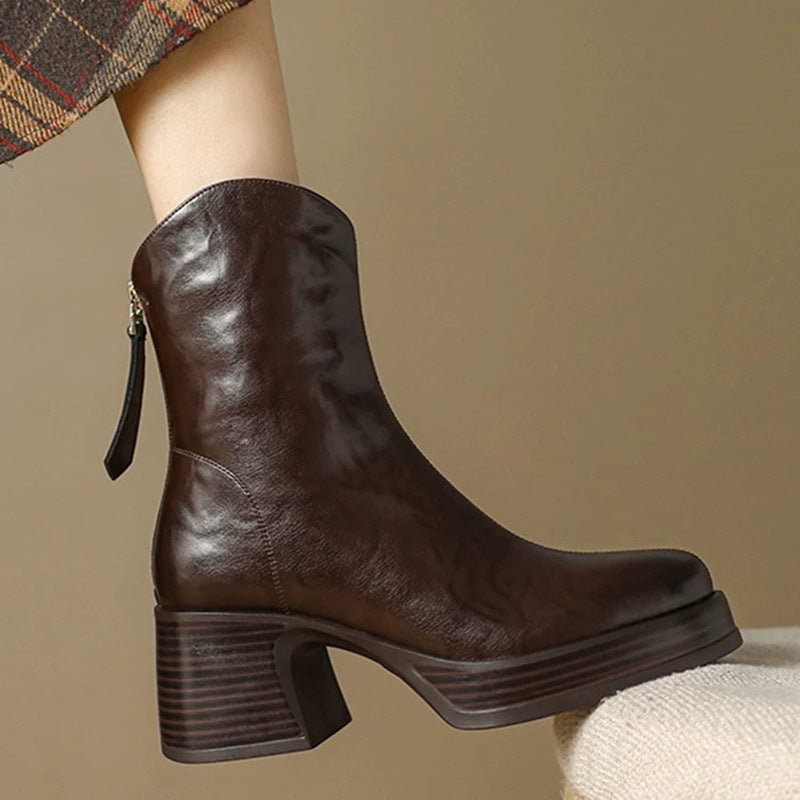 Women's Chunky-Heel PU Ankle Boots