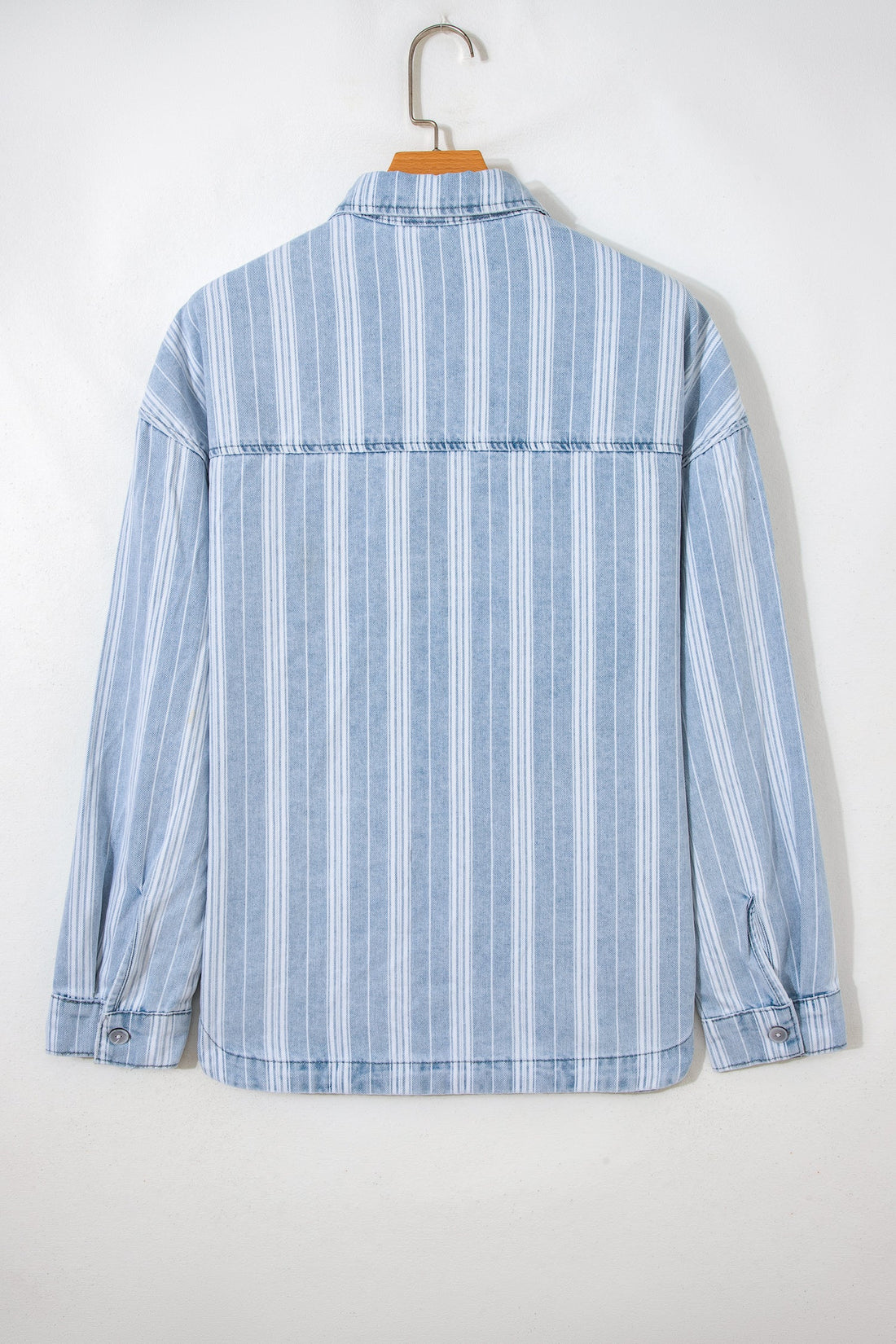 Stripe Denim Chest Pocket Boyfriend Shacket