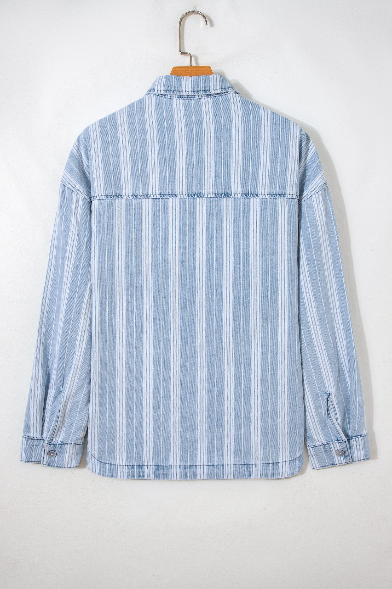 Stripe Denim Chest Pocket Boyfriend Shacket