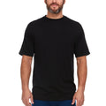 A flat lay of a lightweight Merino wool crew neck t-shirt available in olive and black.