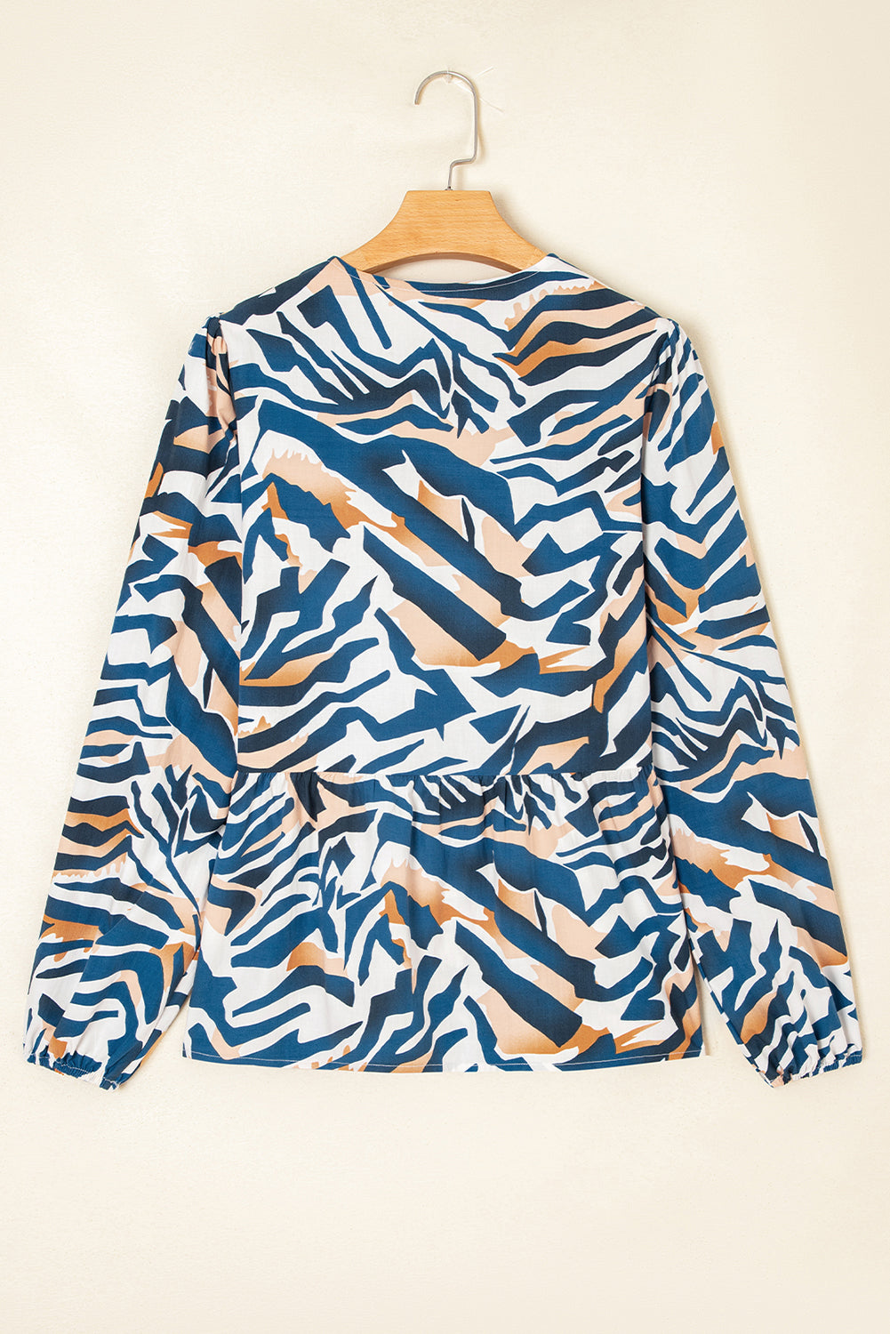 Zebra Print Tie Front Puff Sleeve Blouse