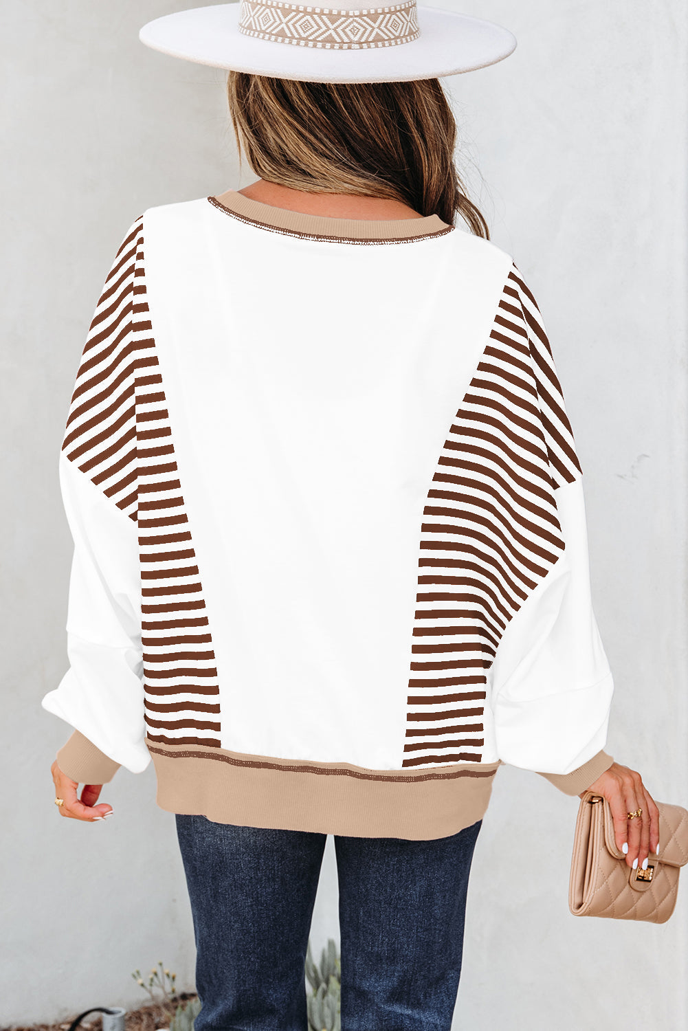 Zyla Contrast Stitching Oversized Striped Colorblock Sweatshirt - Image 2