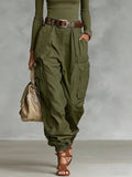 Women's High-Waist Beige Cargo Joggers with Elastic Cuffs - Image 4
