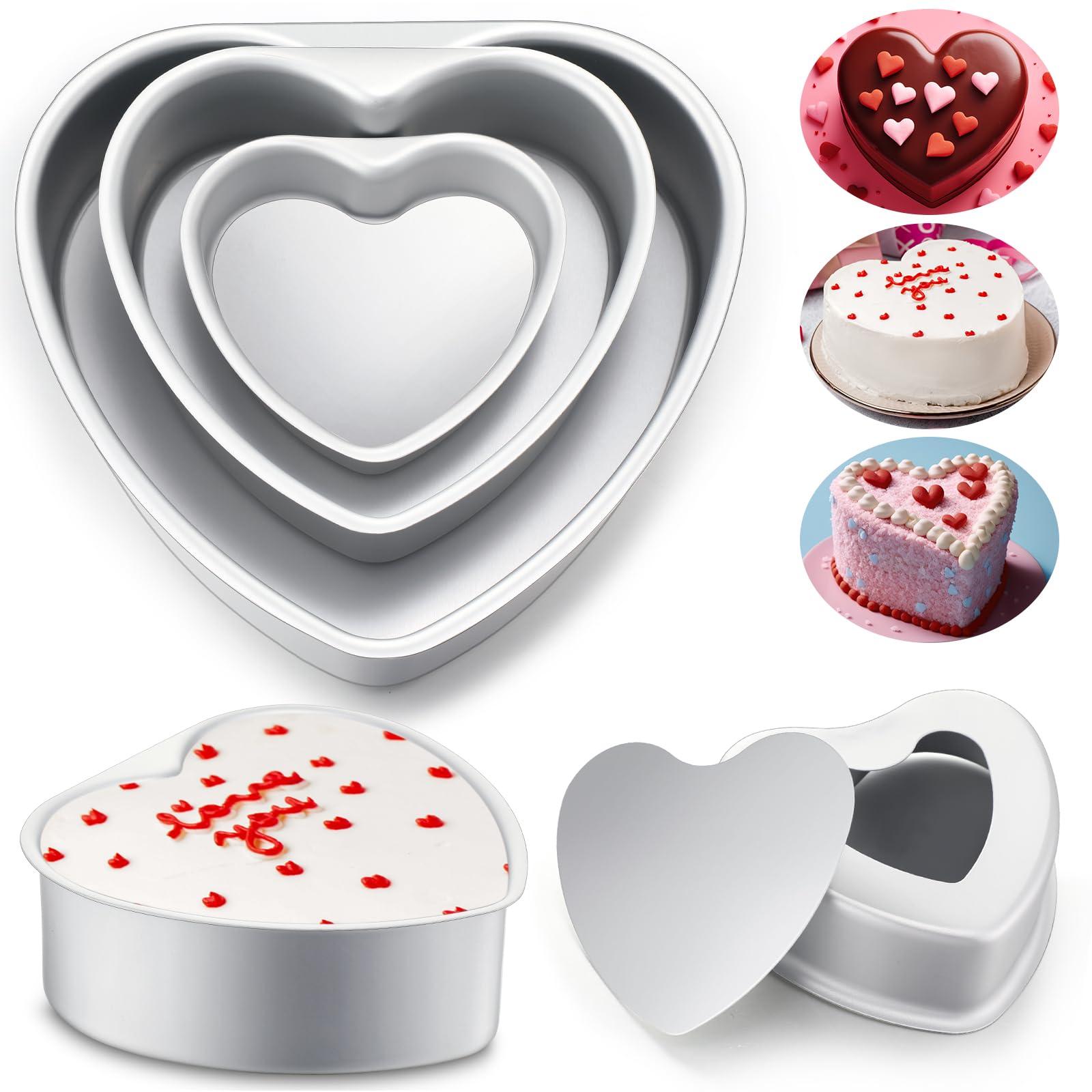 FoldTier 6 Pcs Heart Shaped Cake Pan Aluminum Cake Pan with Removable Bottom Non Stick Baking Pan DIY Baking Mold Tool for Kitchen Birthday Wedding Cake Dessert (4 Inch6 Inch8 Inch)