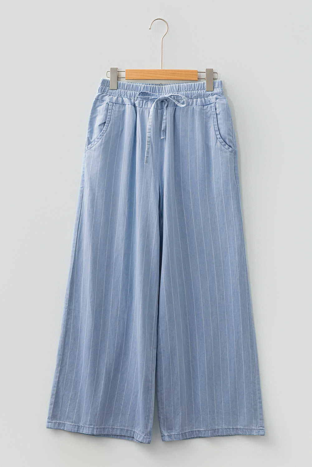 Stripe Chambray Tied Elastic Waist Trousers