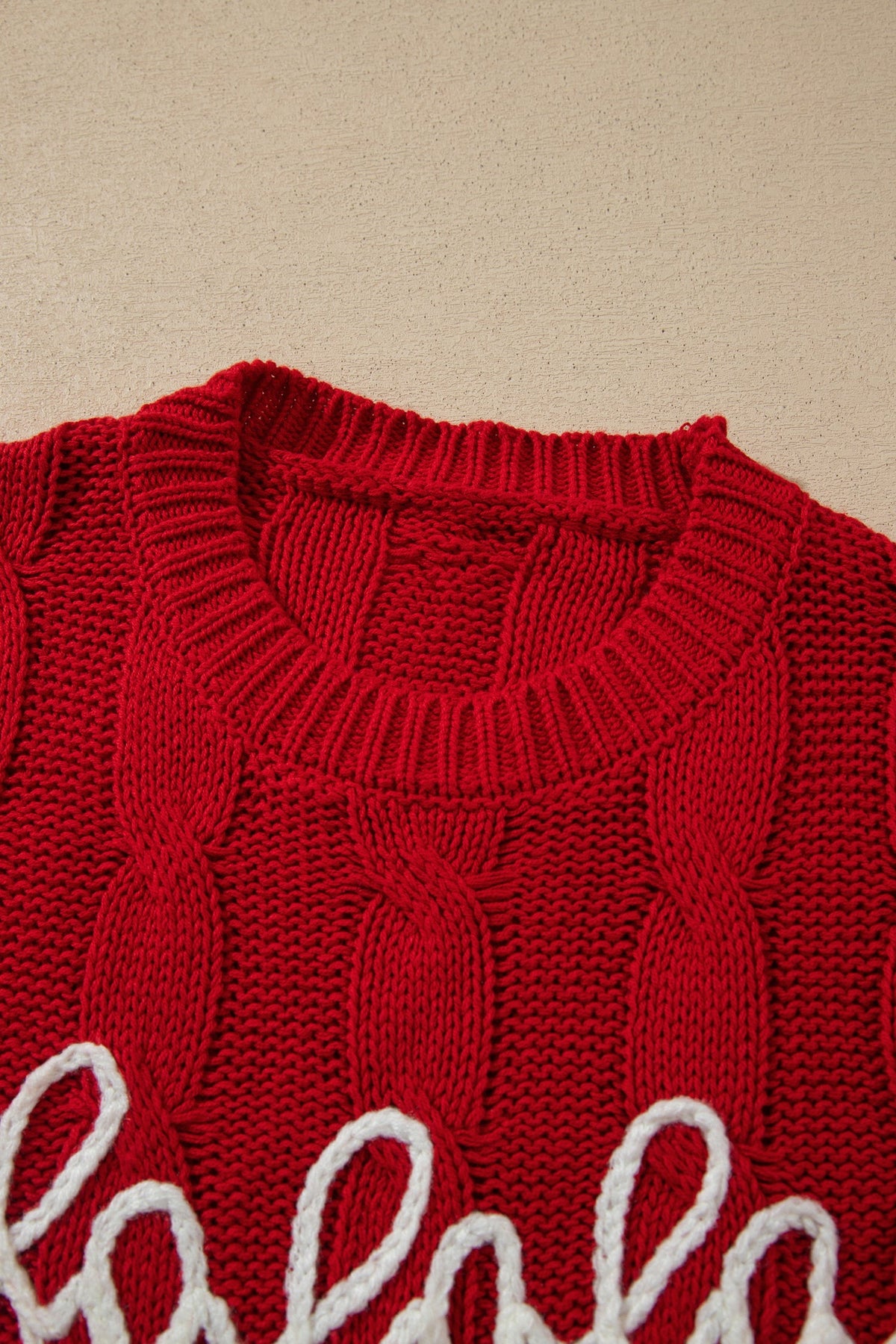 Christmas Falala Embroidered Cable Knit Sweater