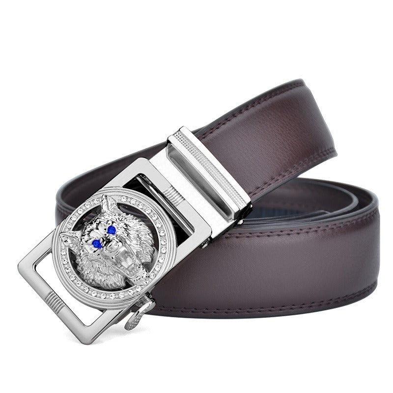 Wolf Head Leather Belt with Automatic Buckle for Harajuku Style - Image 2