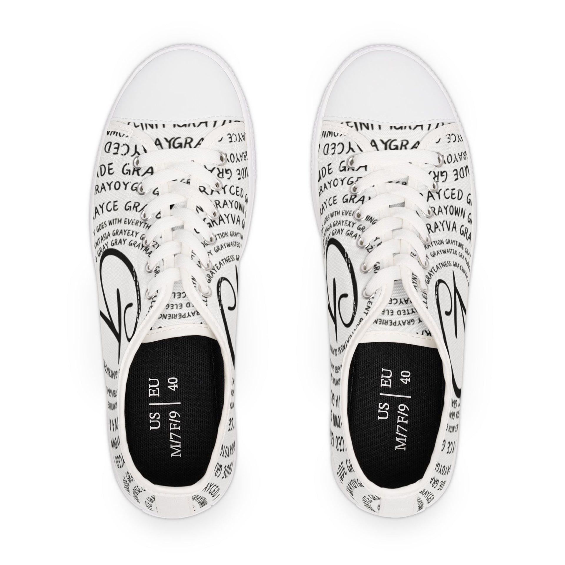 Women's Monochrome Low Top Sneakers, Cotton Lace-Up Casual Shoes