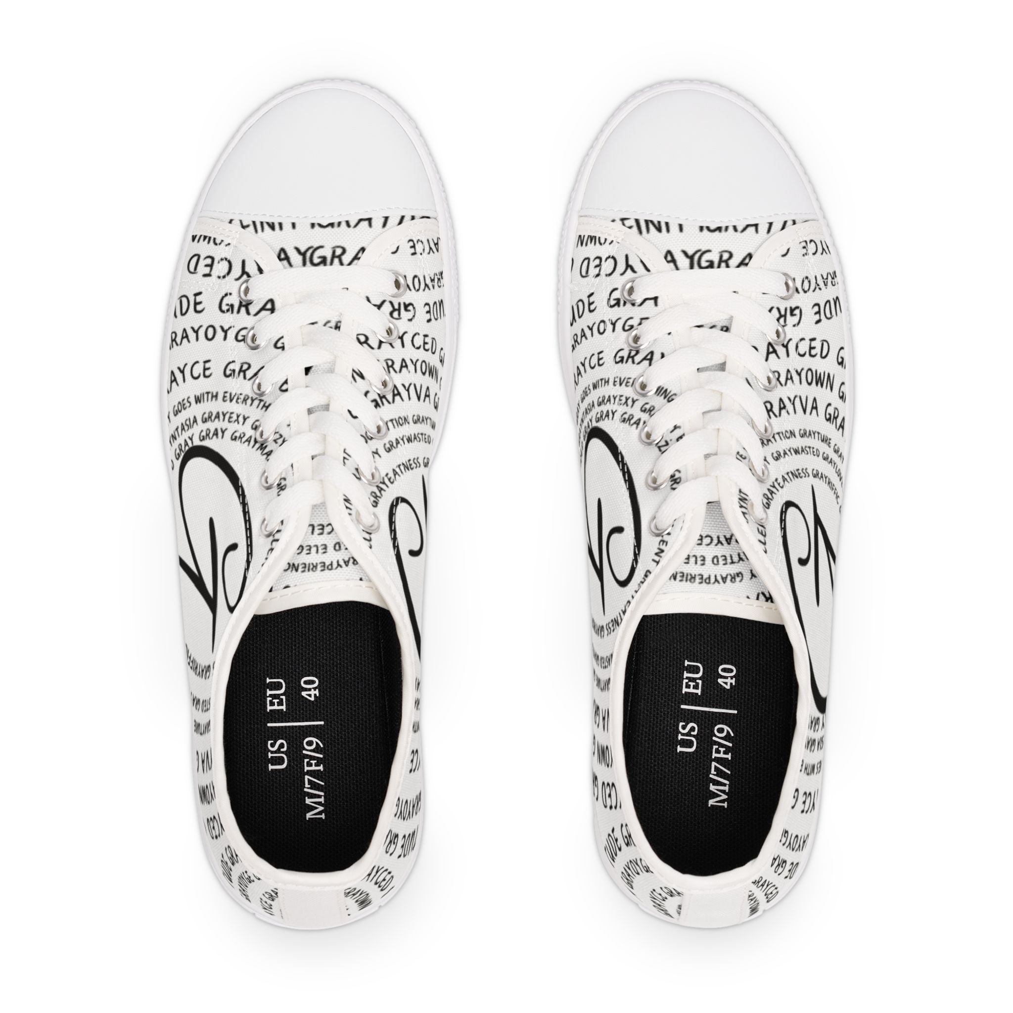 Women's Monochrome Low Top Sneakers, Cotton Lace-Up Casual Shoes