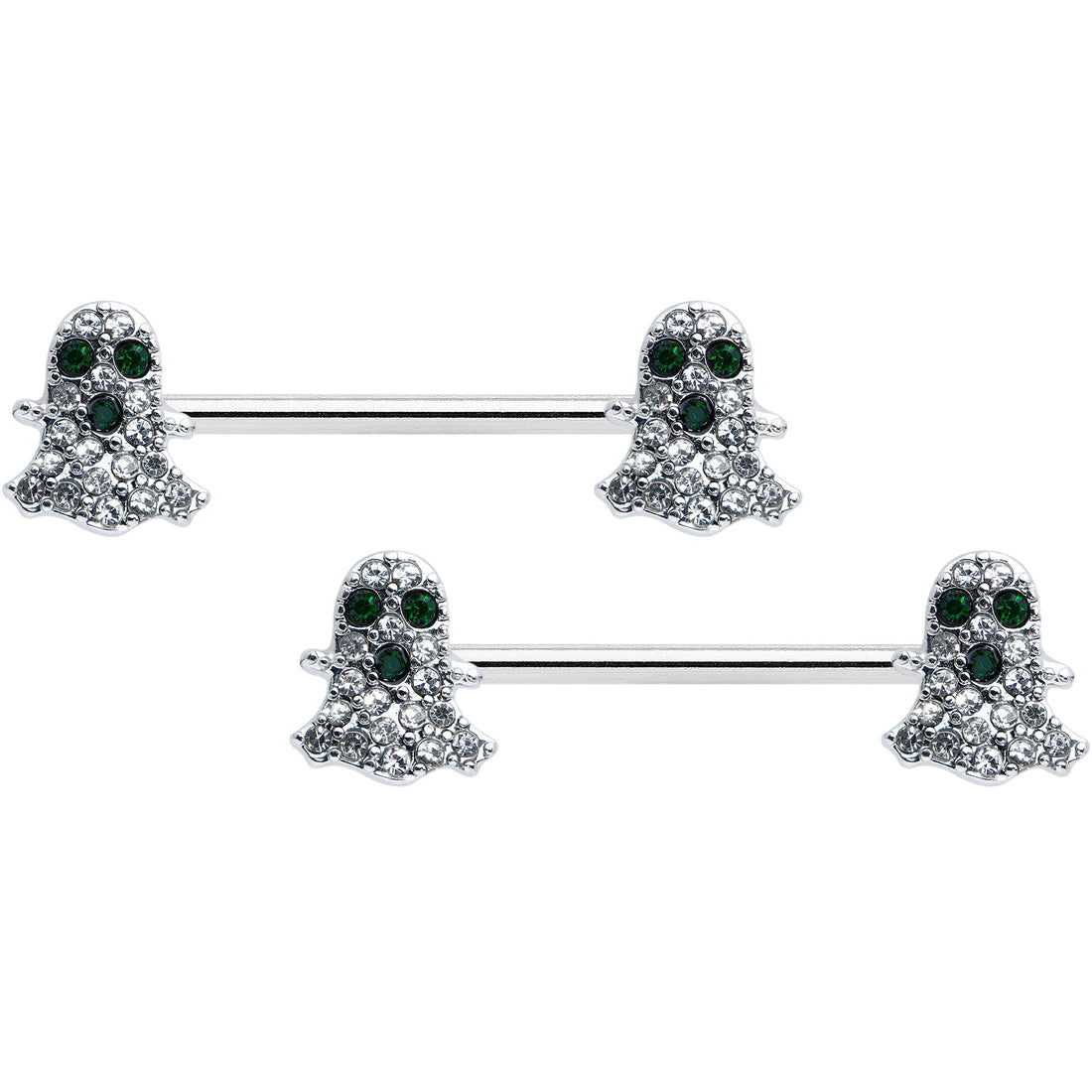 14G 5/8 Clear Black Gem Scary Ghost Barbell Nipple Ring Set