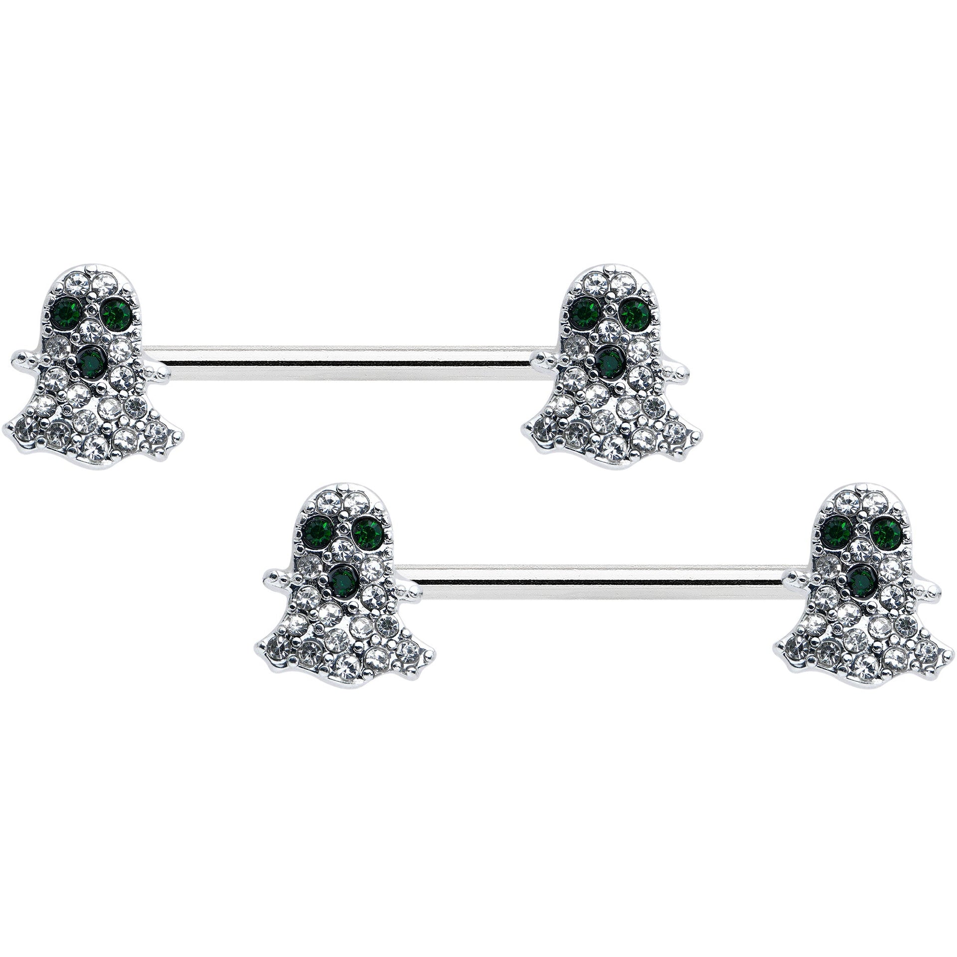 14G 5/8 Clear Black Gem Scary Ghost Barbell Nipple Ring Set