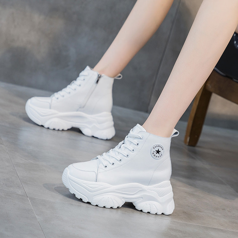 Women's Chunky Platform High-Top Sneakers in White & Black - Image 6