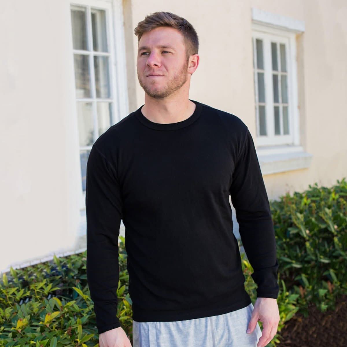 Heavyweight Merino Wool Crew Neck Long Sleeve Top for Men