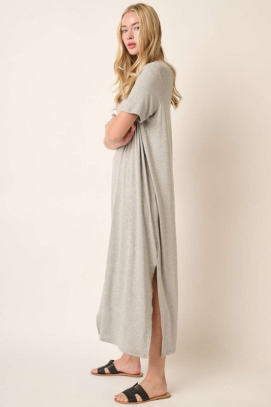 Grey Side Slit Knit Maxi Dress