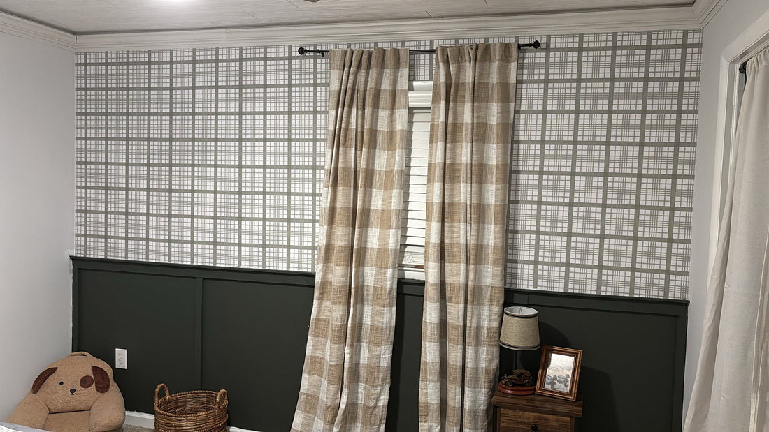 Henry Plaid Removable Wallpaper in White, Sage-Green, and Tan