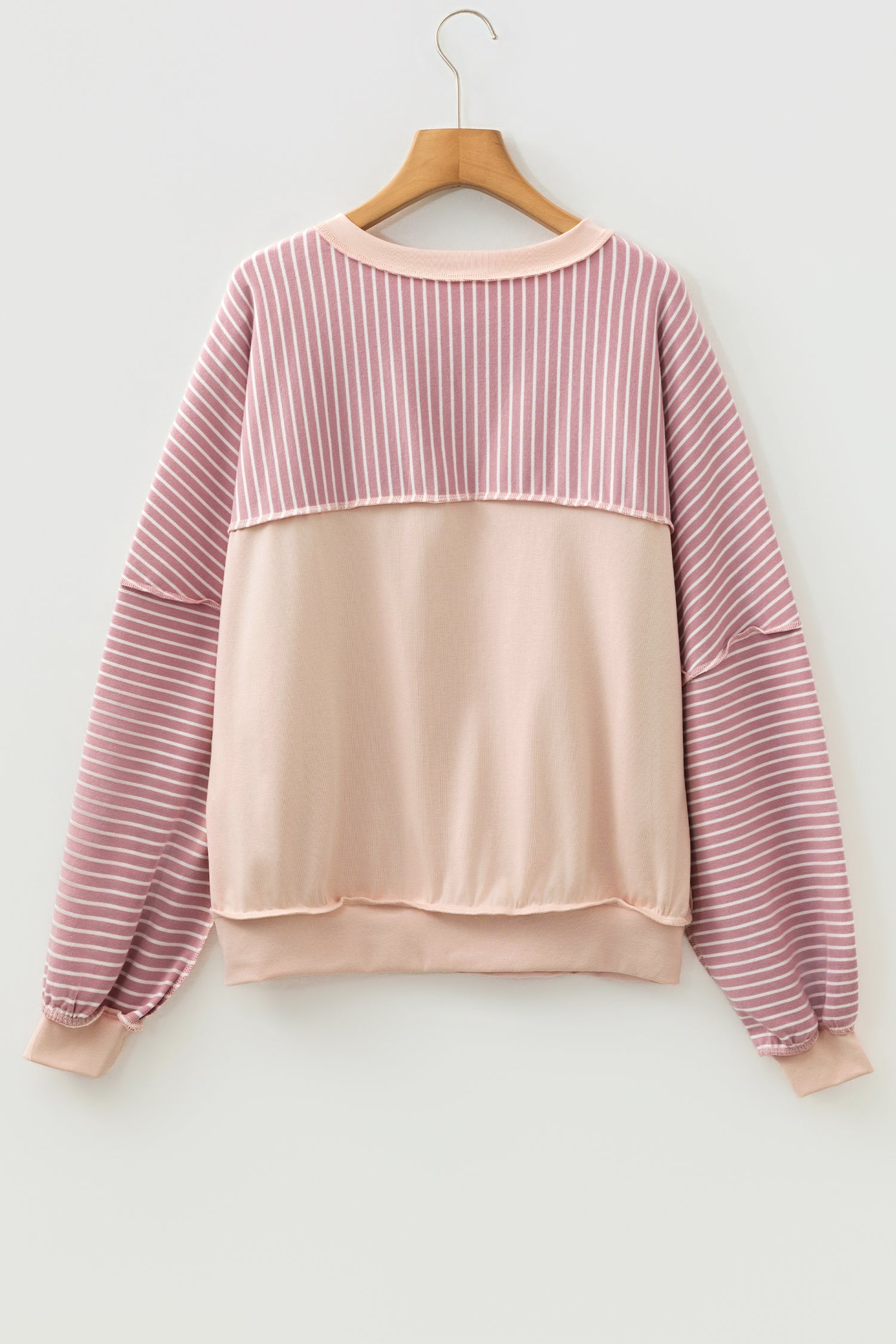 Stripe Exposed Stitching Patchwork Long Sleeve Top