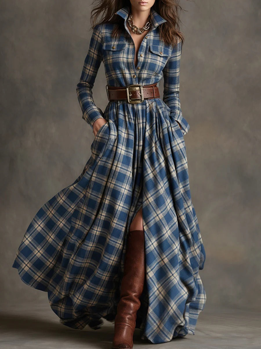 Women's Plaid Print Long Sleeve Button-Front Maxi Shirt Dress - Image 2