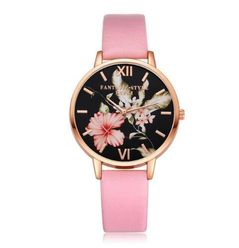 Women's Harajuku Floral Dial Quartz Watch with Leather Strap - Image 4