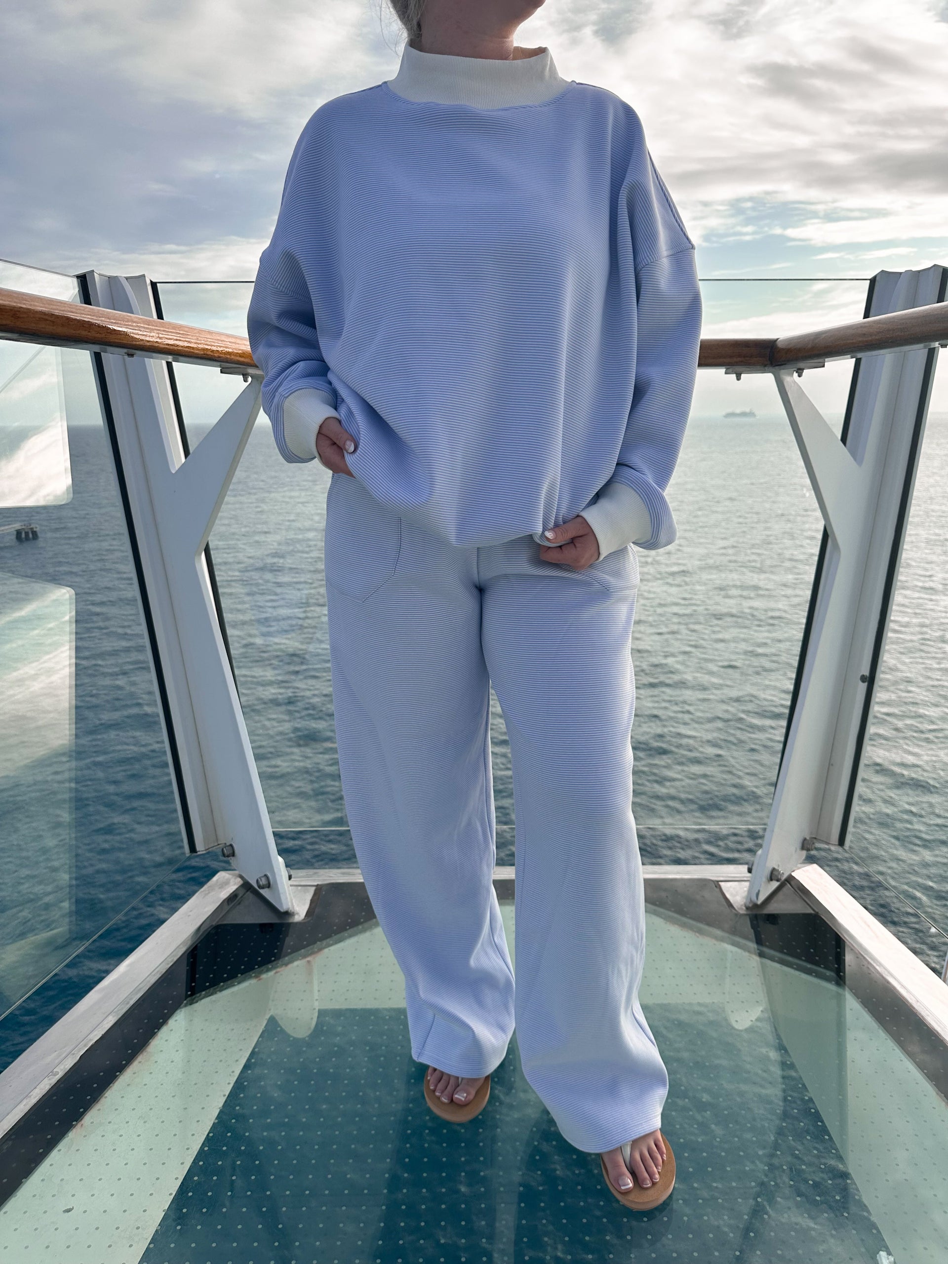 Blue and White Mini Striped Mockneck Sweatshirt Unisex