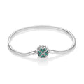 Woven Heart Bracelet with Clover Zircon, Silver-Plated Minimalist