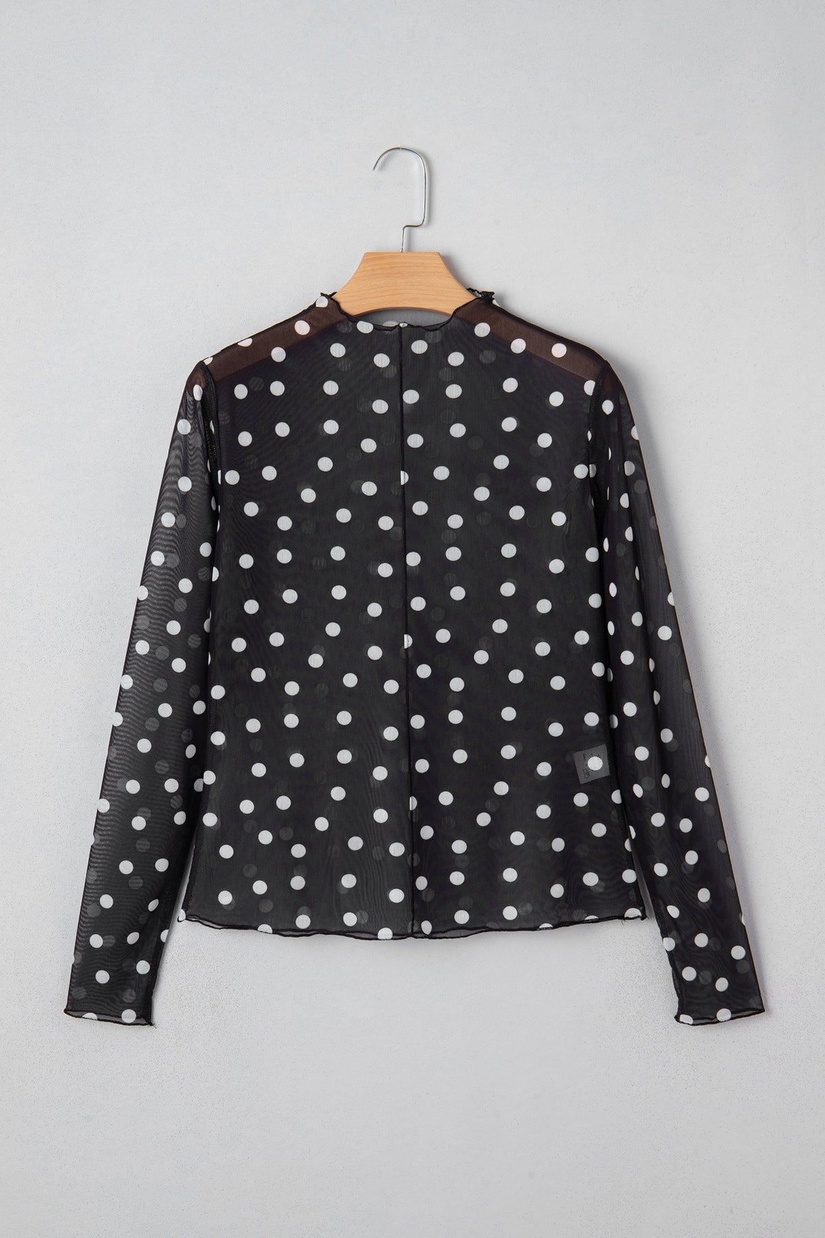 Polka Dot Mesh Mock Neck Long Sleeve Top