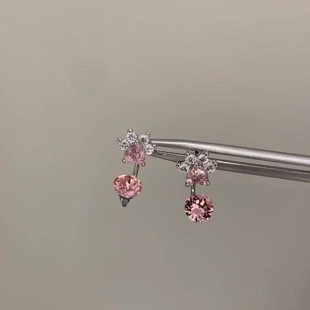 Cat Claw Super Sparkling Full Diamond Zircon KT Cat Earrings For Women, Sweet Cute Ear Drops, Bow Ear Studs