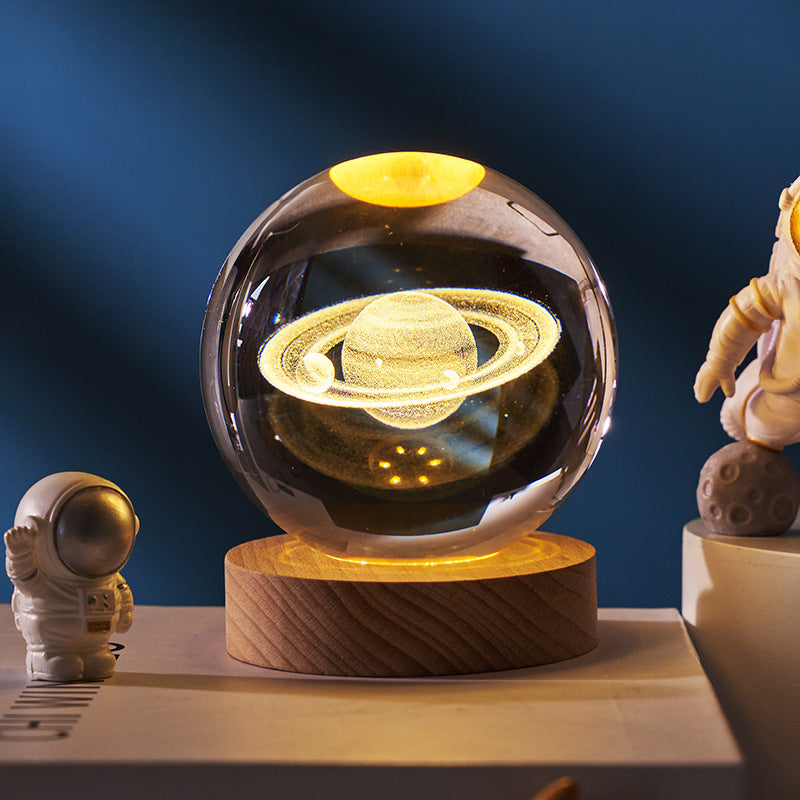 3D Crystal Ball Night Lamp with LED Nebula and Solar System Glow