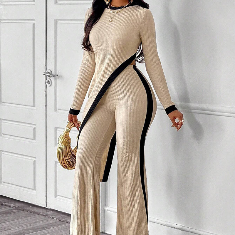 Women’s Asymmetrical Two-Piece Long Sleeve Top and Pants Set - Image 9