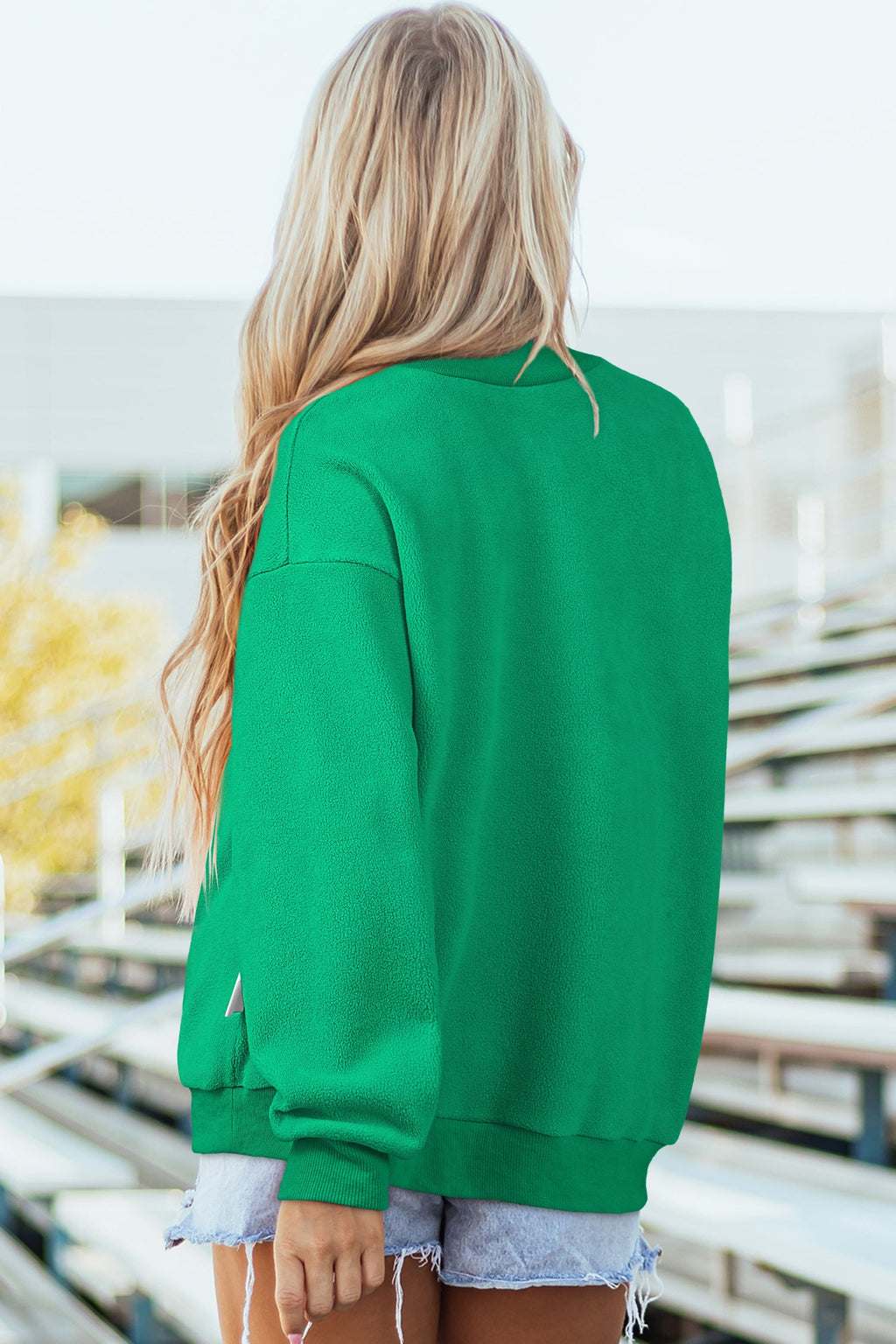 Bright Green Oversize Drop Shoulder Reversible Mock Neck Sweatshirt
