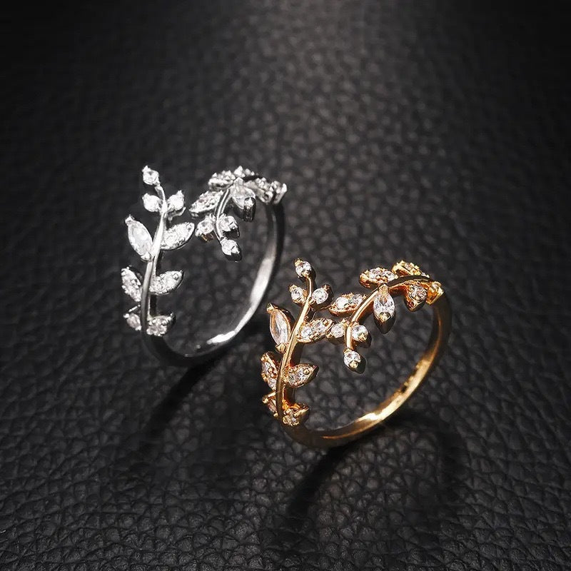 Fashion Minimalist Leaf Ring, INS Trend, Adjustable Open Band, Elegant High-End Index Finger Ring