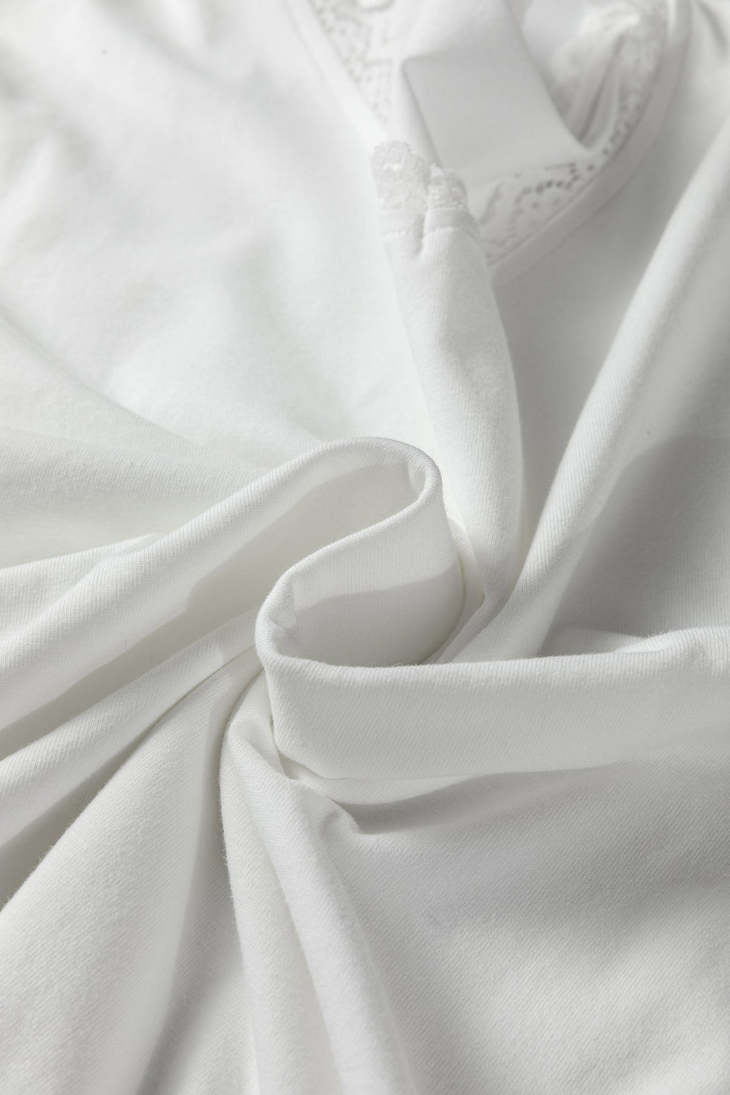 White Lace Trim V Neck Cuffed Long Sleeve Loose Top