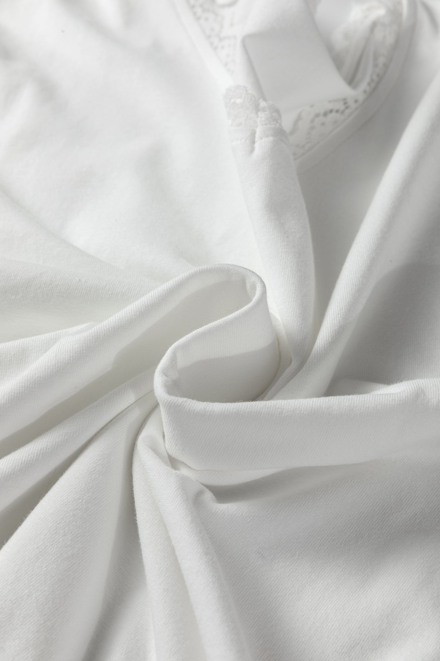 White Lace Trim V Neck Cuffed Long Sleeve Loose Top