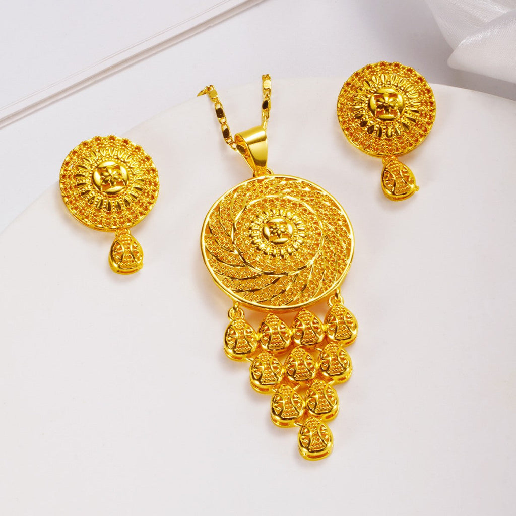 Huixing Copper Gold-Plated Dubai Cut Out Necklace Earrings Set Indian Bridal Necklace Jewelry Jewelry Set