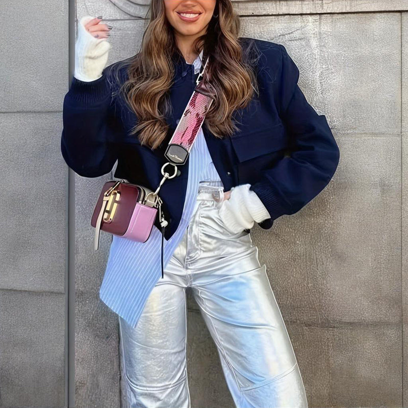 Women's Long Sleeve Baseball Jacket with Button Front