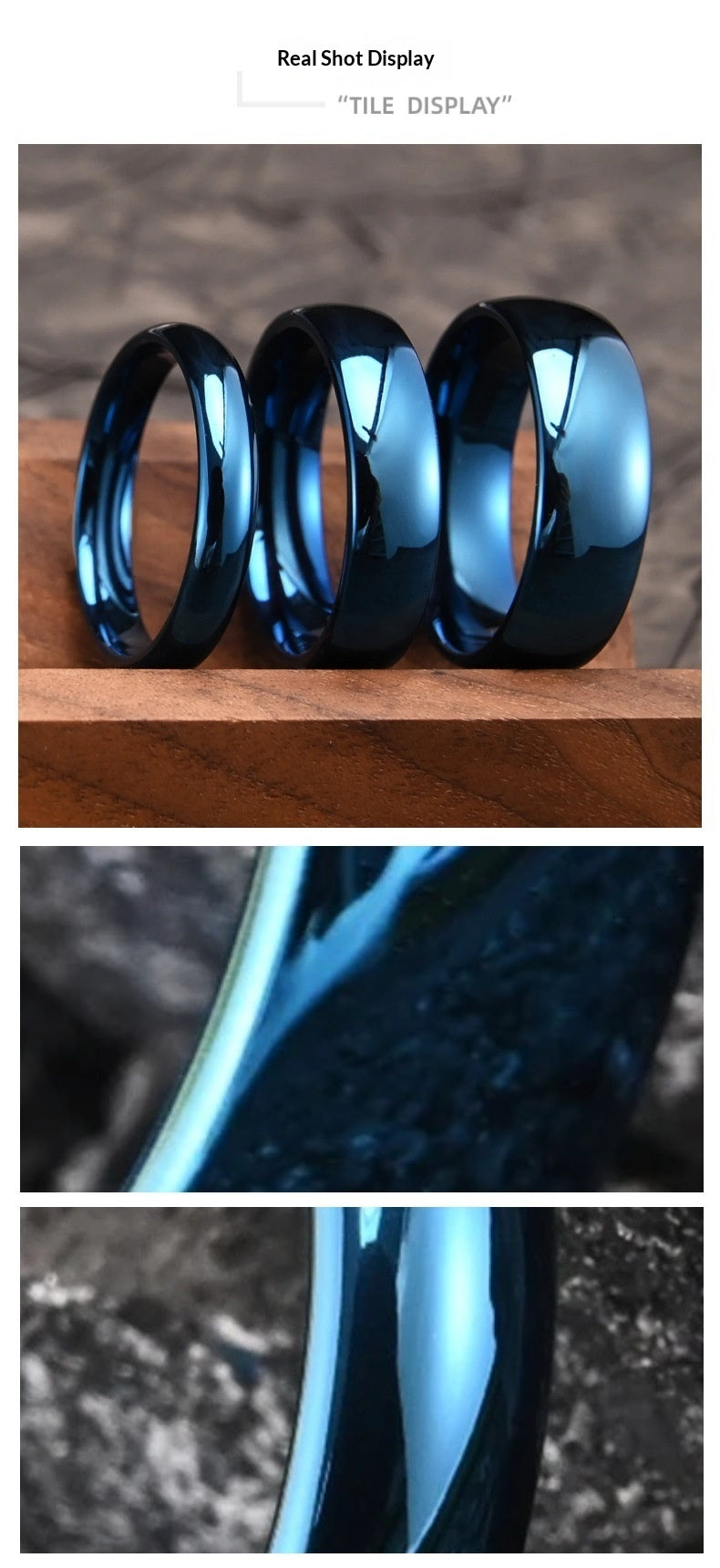 Blue-Plated Tungsten Steel Curved Ring for Men and Women