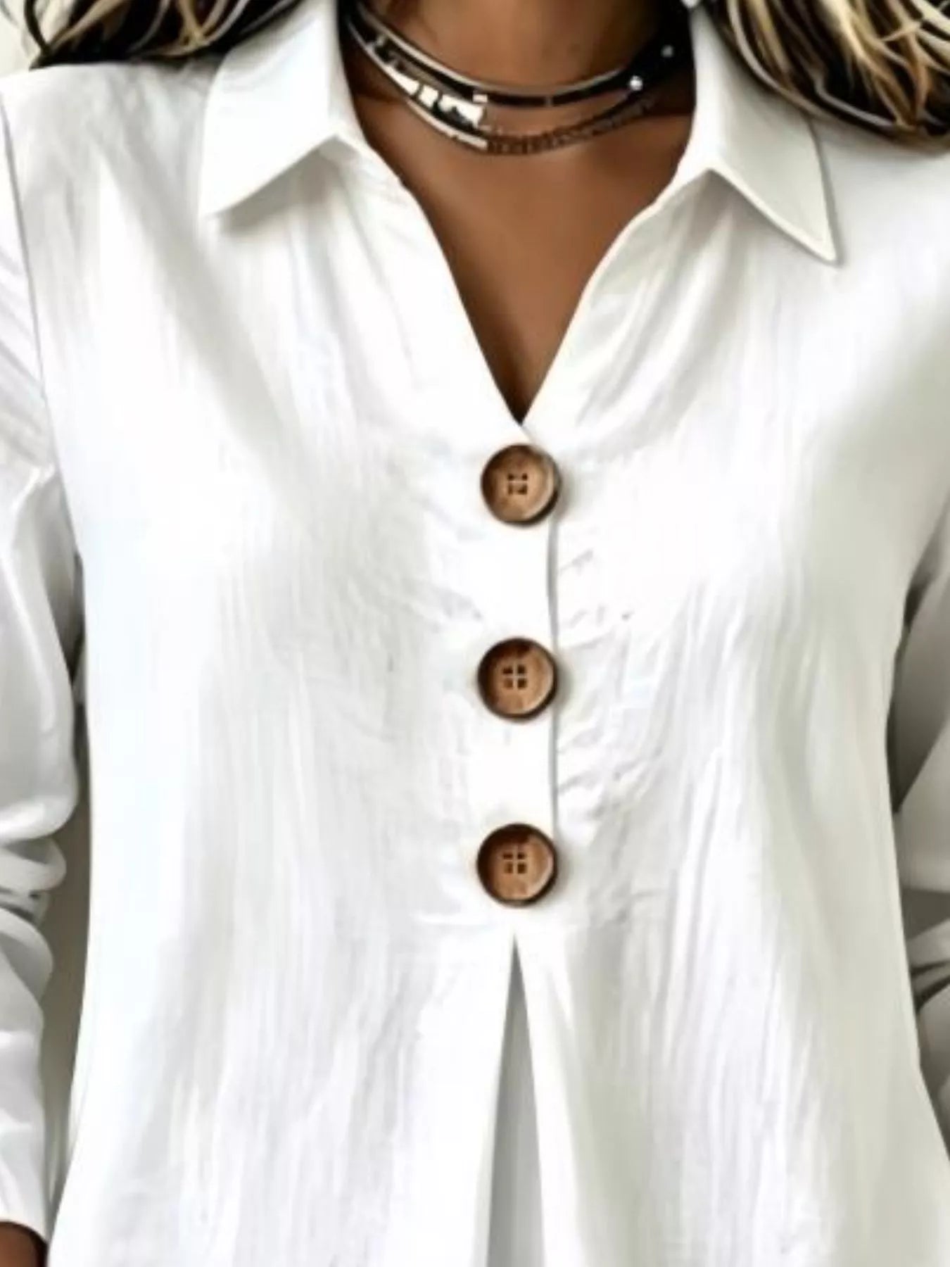 Full Size Button Detail Long Sleeve Blouse Plus Size