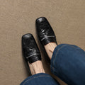 Women's Sheepskin Leather Square Toe Chunky Heel Loafer Pumps - Image 5