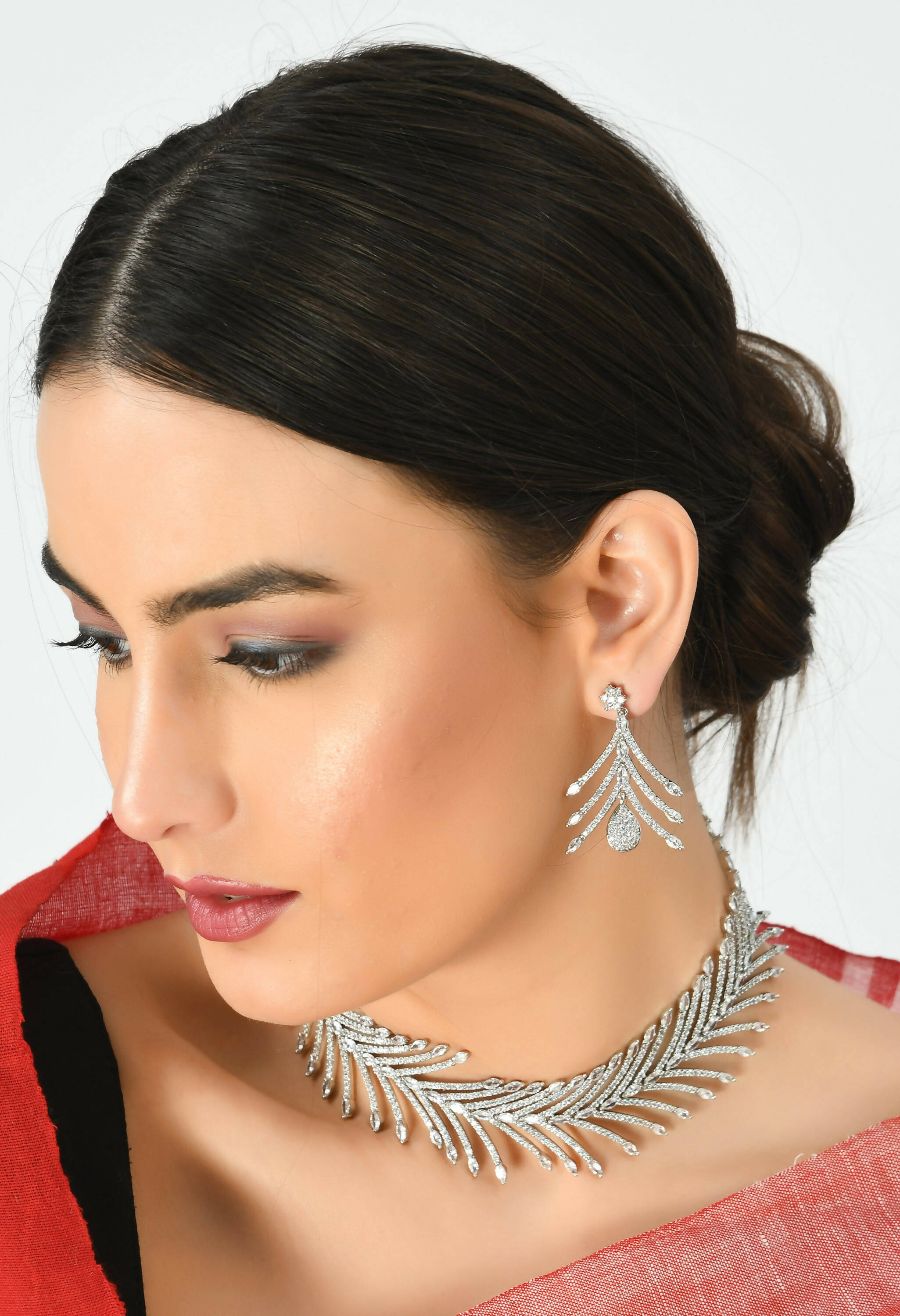 Silver-Plated American Diamond White Choker Necklace Set