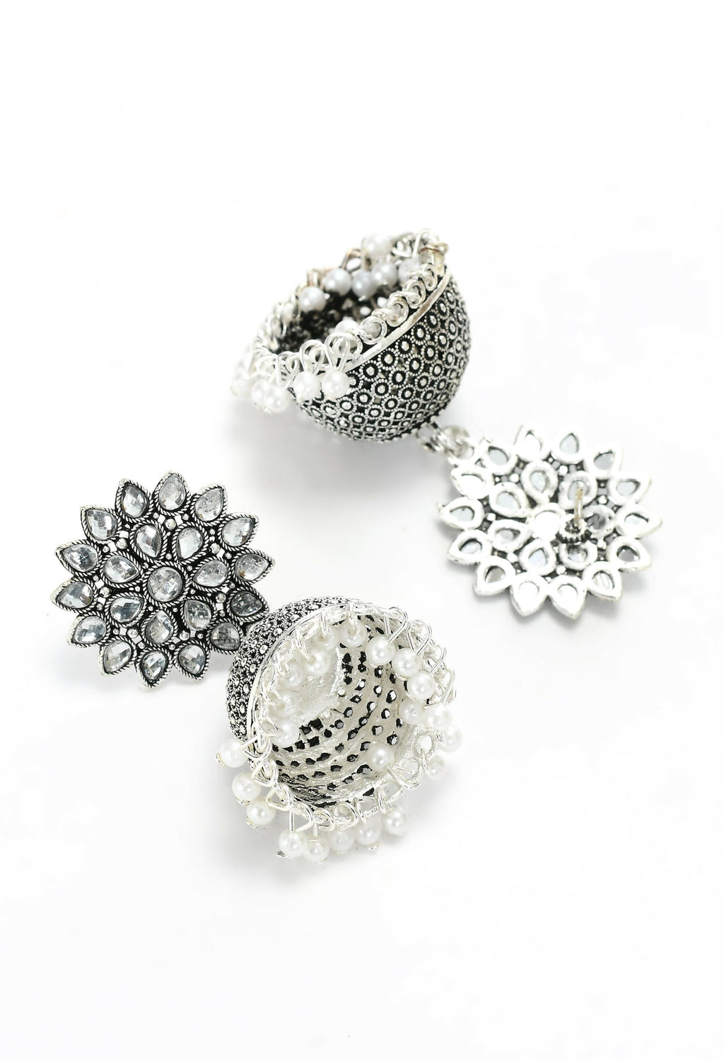 Joharkamal Kundan Jhumka Earrings with White Beads