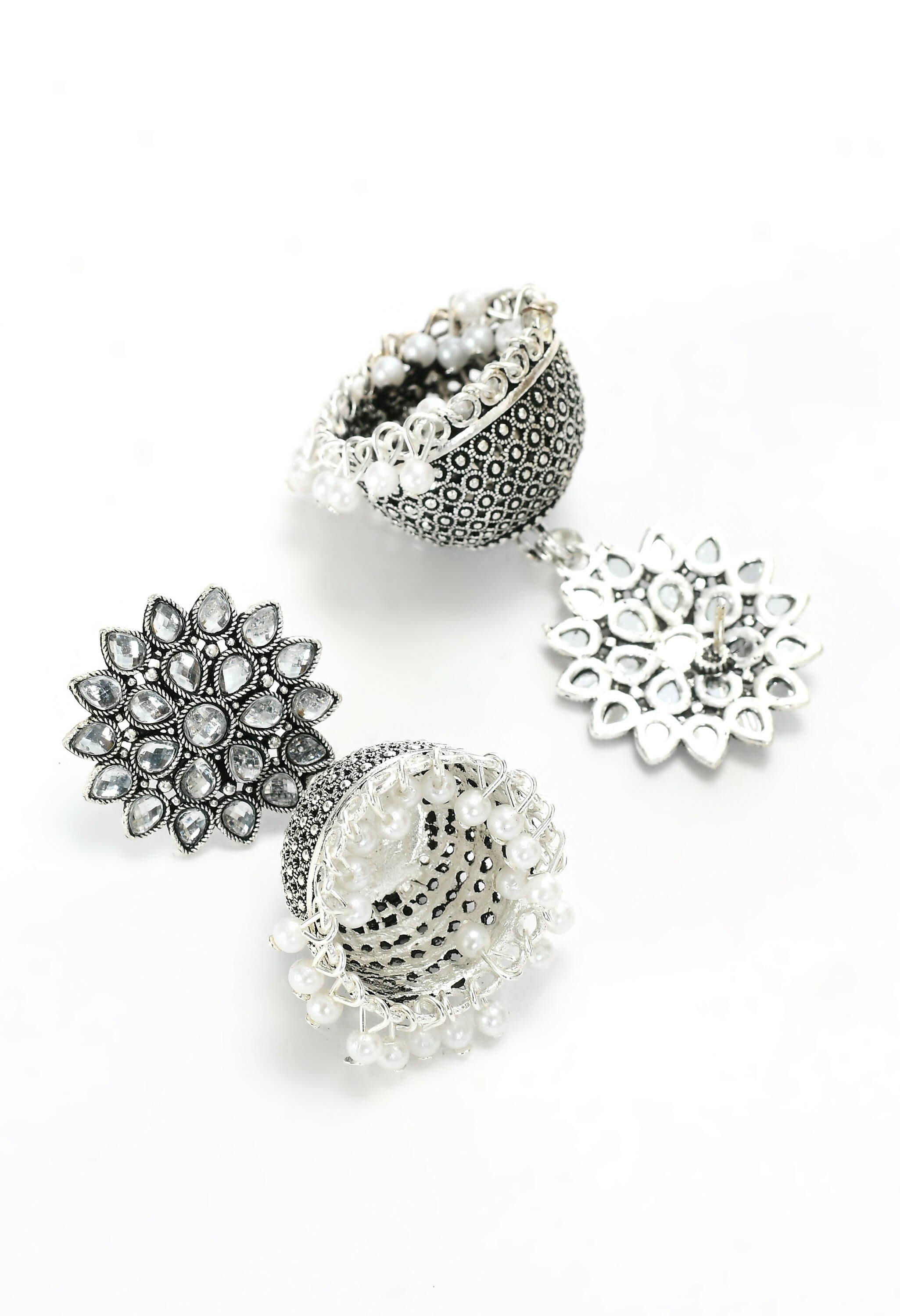 Joharkamal Kundan Jhumka Earrings with White Beads