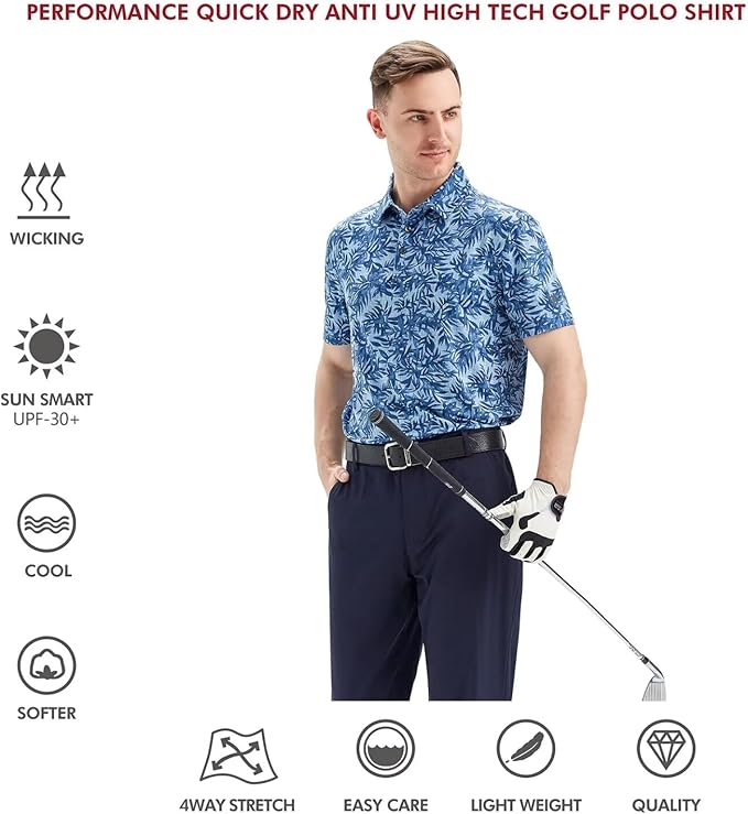 Men's Striped Performance Golf Polo Short Sleeve Moisture Wicking