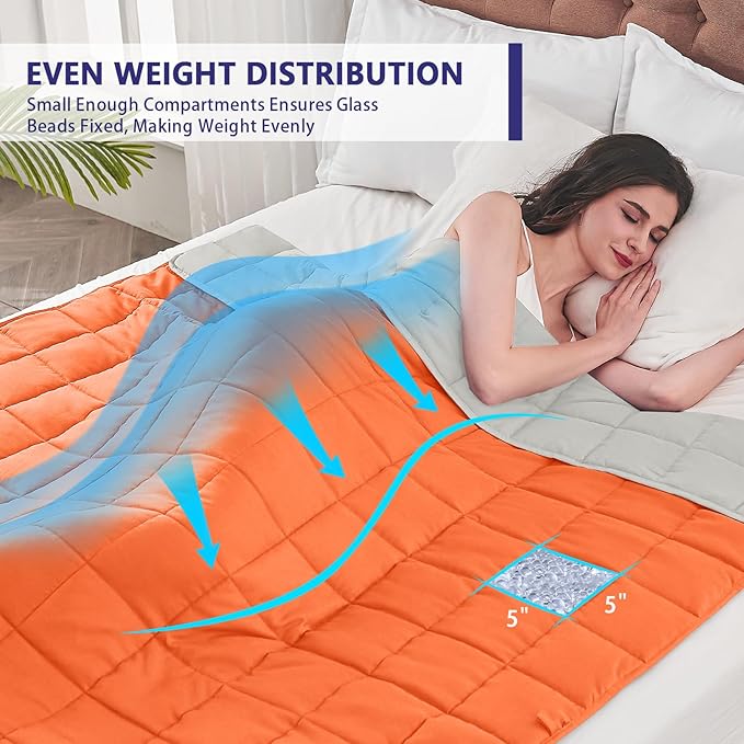 yescool Weighted Blanket for Adults (20 lbs, 88” x 104”, Orange) Cooling Heavy Blanket for Sleeping Perfect for 190-210 lbs, Queen Size Breathable Blanket with Premium Glass Bead, Machine Washable