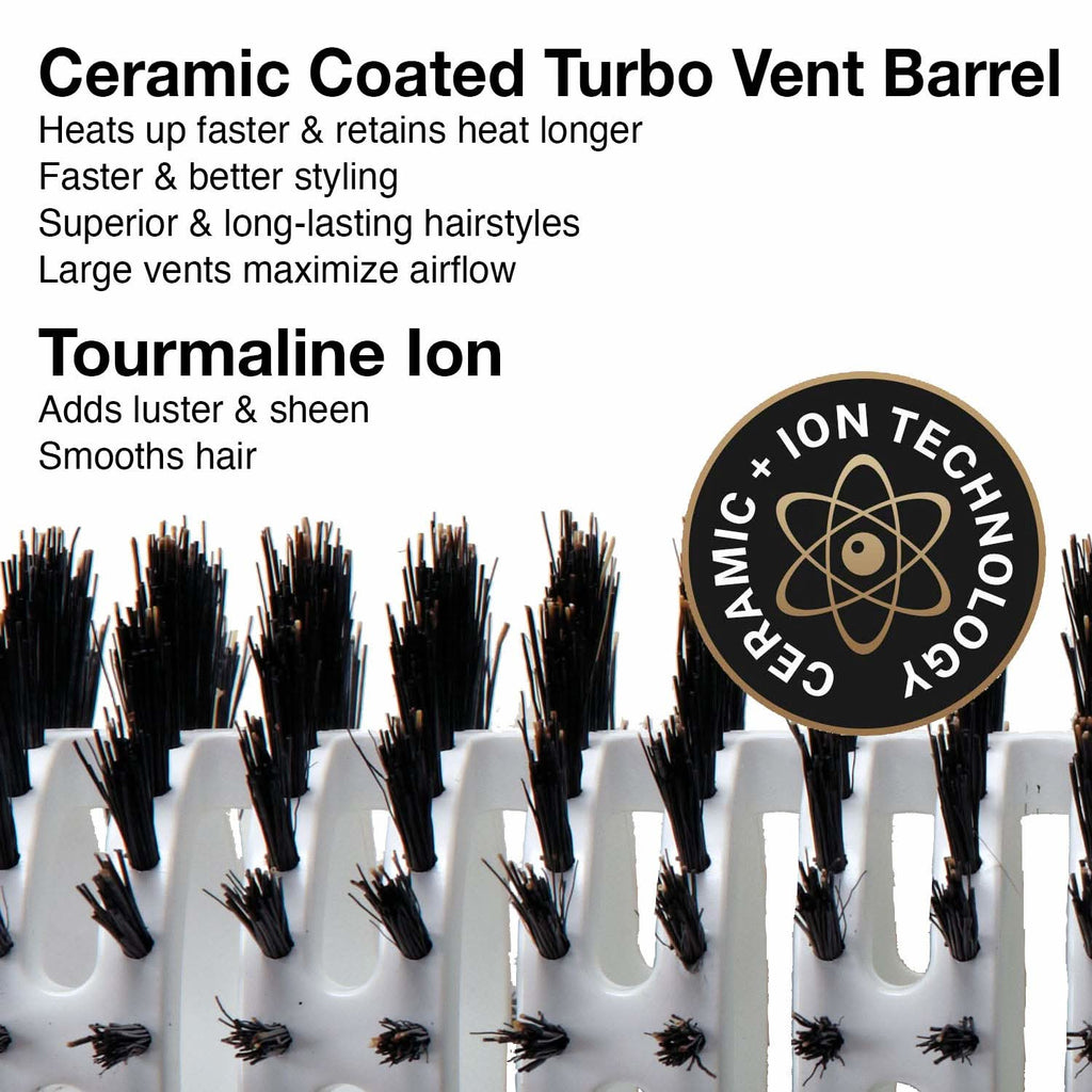 Ceramic Ion Turbo Vent Round Hair Brush with 100% Boar Bristles